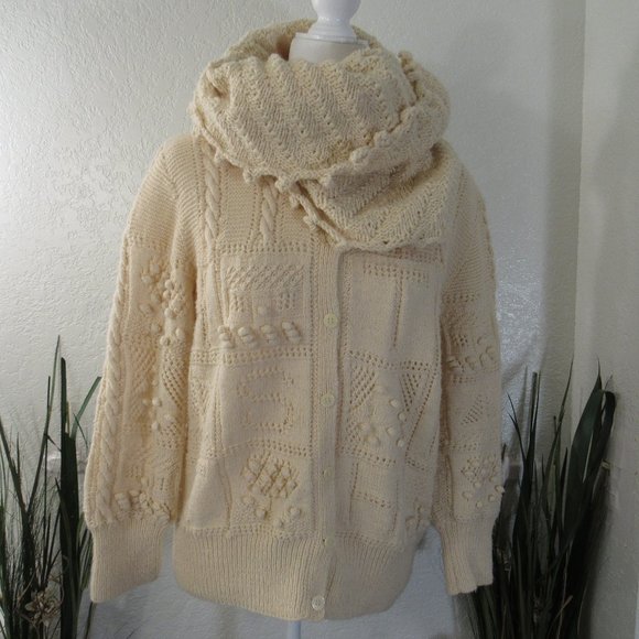 Hand Knit Sweaters - Hand Knit Button Front Cardigan & Infinity Scarf